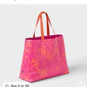 4 Pack Water Resistant Reversible Tote Bag from Open Story Pink Coral Palm